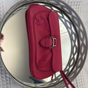 Chic Red Leather Wristlet Clutch